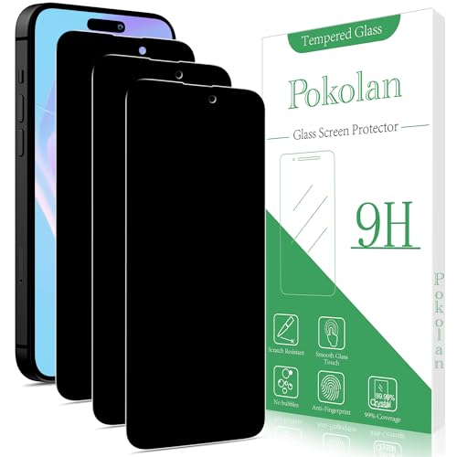 Pokolan 3 Piezas Protector Pantalla Privacidad para Apple iPhone 15, 15Pro, Cristal Vidrio Templado Anti Espía, Antirrayas, Antihuellas, 9H Dureza