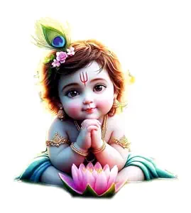 Techgifti Baby Krishna Pink Flower and Feather Wall Sticker for Living Room, Kids Room, Pooja Room (Size - 46CM X 41CM)