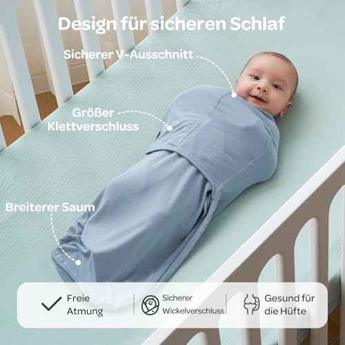 Momcozy Pucksack Baby 0-3 Monate, leiser Verschluss,Swaddle für frischgebackene Eltern, reduziert den Schreckreflex, unverzichtbar für Neugeborene 0-3 Monate, 2er-Pack, Blau und Grün