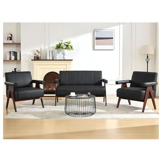 Black Leather Loveseat and Accent Chairs Set