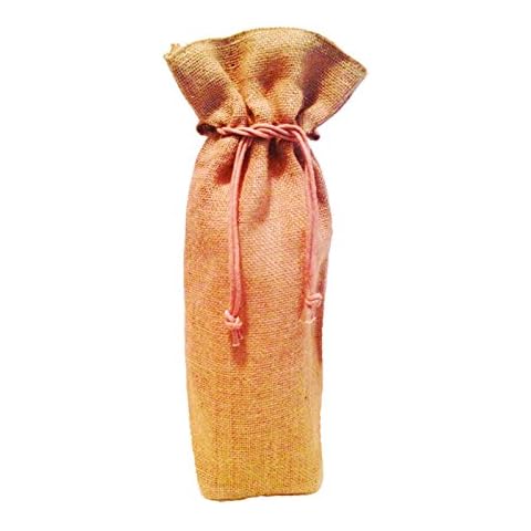 Pack of 3 - Single Bottle Jute Burlap Wine Bags with Drawstring closure Natural color size 6"W x 14"H x 3"Gusset- CarryGreen Bags Cover