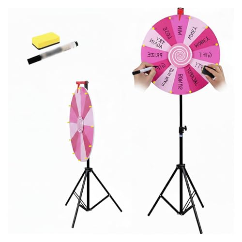 RVOWTAGL 60cm Ruleta De La Suerte Altura Ajustable 100-200cm, Ruleta 14 Ranuras Coloridas para Palabras Fiestas Carnaval,Pink