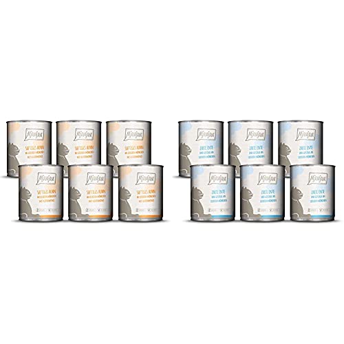 MjAMjAM - Premium Nassfutter für Katzen - saftiges Huhn an leckeren Möhrchen, 6er Pack (6 x 800 g) & Premium Nassfutter für Katzen - zarte Ente & Geflügel an leckeren Möhrchen, 6er Pack (6 x 800 g)