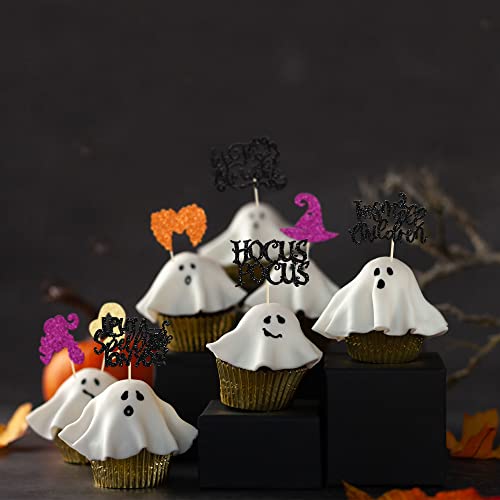 Gyufise 24Pcs Hous Pcus Cupcake Toppers Glitter Witch Hair I Put A Spell On You I Smell Children Cupcake Toppers Halloween Hocus Pocus Baby Shower Gender Reveal Party Decorations #TOP4