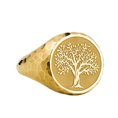 Chevalière ronde arbre en argent 925 et plaqué or bague homme femme