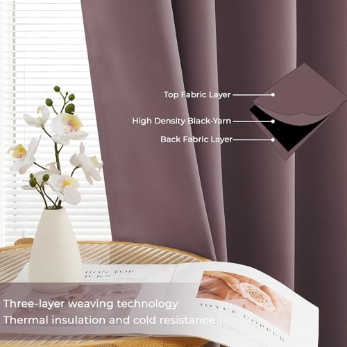 MRTREES Blackout Curtains Bedroom 54 Drop 2 Panels Blush Pink Eyelet Thermal Curtain for Living Room Soft Texture Window Treatments for Kids 46x54 Inch 117x137 CM - Image 3
