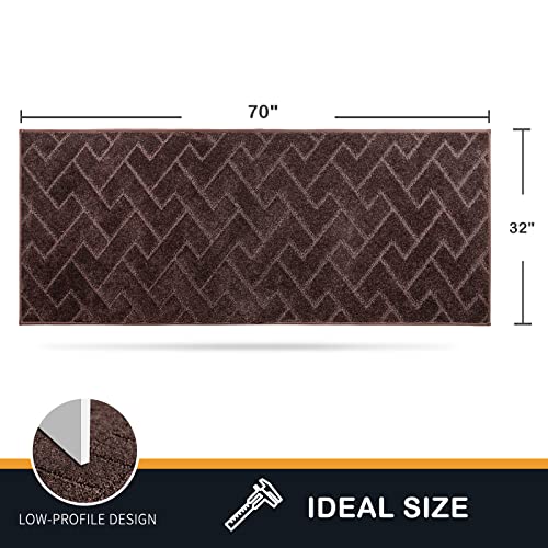 PURRUGS Dirt Trapping Door Mat 32" x 70", Non-Slip Machine Washable Entry Rug, Shoe Scraper, Dog Doormat, Super Absorbent Welcome Mat for Front & Back Door, Muddy Wet Shoes & Paws, Brown