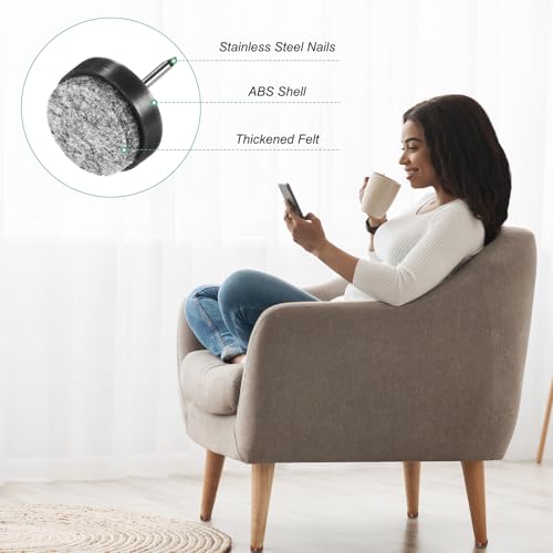 Image of M METERXITY 24-Pack Furniture Felt Pads Nail-on, 0.79 inch (20mm) Heavy Thickening Felt Round Pad for Chair /Table, Hardwood Floor Protector [Black]