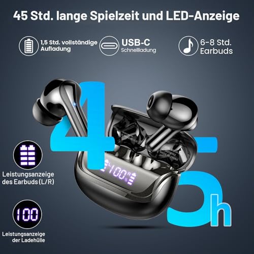 Bluetooth Kopfhörer, Kopfhörer Kabellos Bluetooth 5.4 3D HiFi Stereo, In Ear Kopfhörer mit 4 ENC...