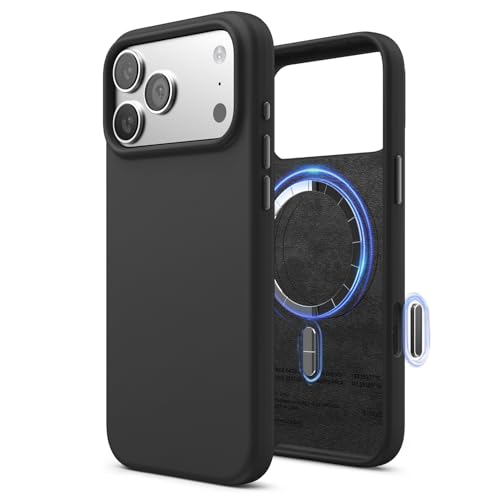 Image of elago for iPhone 17 Pro Max Case, Premium Magnetic Silicone Case, Compatible with MagSafe, Liquid Silicone Material, Protective Cover, Shockproof, Slim Phone, 6.9 inch (Black)