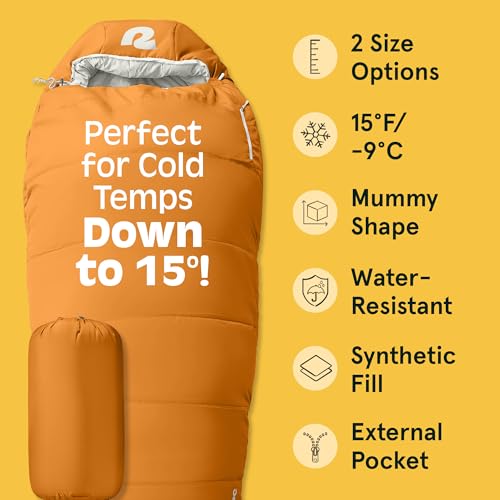 Retrospec Dream 15° 15 Degree Sleeping Bag - Mummy Sleeping Bag for Camping, Insulated Cold Weather Sleeping Bag Lightweight Stuff Sack, Water-Resistant and Adjustable Draw Cords Adult Sleeping Bag by Retrospec - Image 5