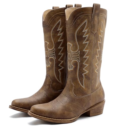 Image of GLOBALWIN Women's Knee High Long Pointed Toe Western Cowboy Boots For Women
