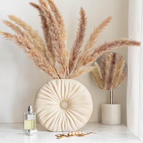 Decorative Beige Donut Vase For Pampas Grass, Modern Ceramic Vase For Fresh Flowers, Clay Vase With Hole For Nordic Décor, Circle Vase With Hole #TOP2