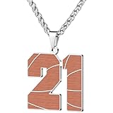 AMITER Collar de baloncesto para hombre, 0-99 con dije de baloncesto con número de camiseta (1.5 pulgadas de altura) para hombre, XL, Acero inoxidable, No es una piedra preciosa