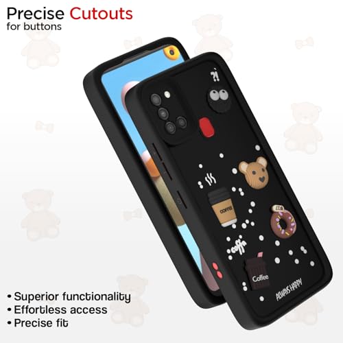 Image of Pikkme Back Cover for Samsung Galaxy A21s | 3D Cartoon Silicone Case Cute & Fun Full Protective Bumper Cover (Black)