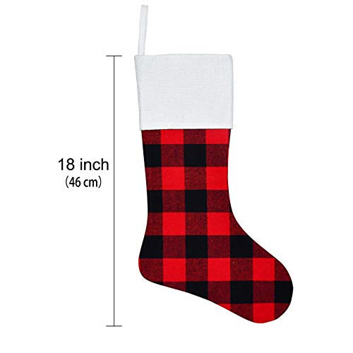 Senneny 6 Pack Christmas Stockings- 18 Inch Red Black Buffalo Plaid Christmas Stockings Fireplace Hanging Stockings For Family Christmas Decoration Holiday Season Party Decor #TOP1