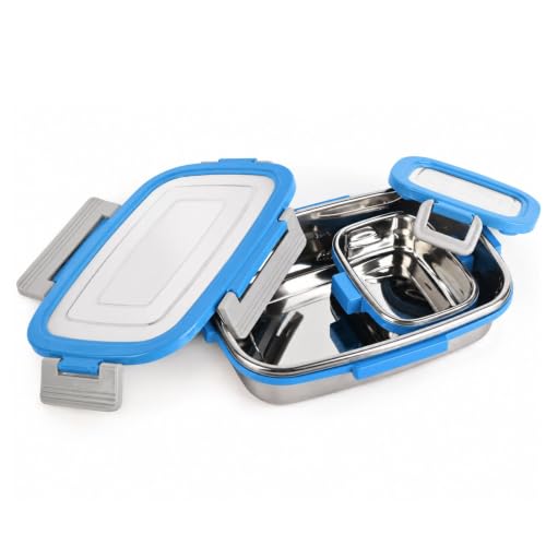 Image of SignoraWare Quickmeal Stainless Steel Big Lunch Box,(900ml+160ml, Blue), Airtight & Leakproof, Portion Control, Easy to Carry, Ideal for Office, School, Kids & Travel