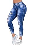 Onsoyours Pantalones Jeans Rotos Vaqueros Push Up Vaqueros Elásticos Pantalones de Cintura Alta Straight Denim Pants Sexy Pantalones lápiz Pantalones de Mezclilla Casual para Mujer Z1 Azul L