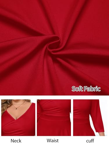 Image of Plus Size Dresses for Women A-Line V-Neck Swing Flowy 3 /4 Sleeve | 3 /4 sleeve,v neck,pockets,casual,cocktail,wedding,holiday,home,work,date party,vacation,outdoor