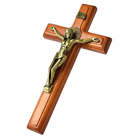 VINETEN Crucifix | Saint Benedict wall cross | Handmade Wooden Cross Wall Decor - 10 Inch Cover