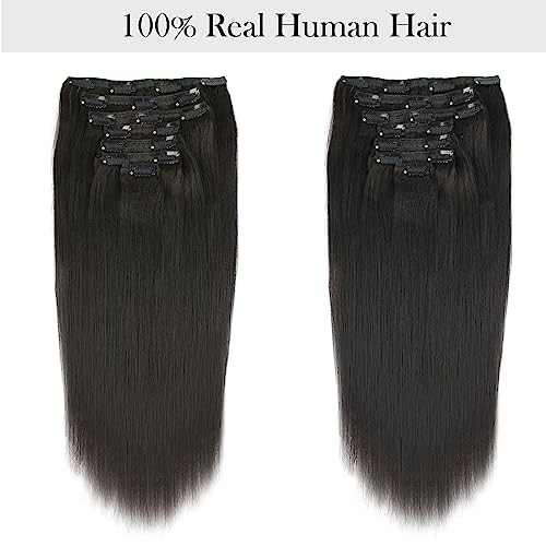 Sassina Italian Light Yaki Straight Clip In Human Hair Extensions Real Remy Double Wefts 9A Grade For Fashion Black Women 120 Grams 7 Pieces With 17 Clips, Ys 12 Inch #TOP7