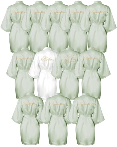Image of Jecery 7 /12 Pcs Bridesmaid Robes Bride Kimono for Wedding Day Satin Embroidered Bridal Party Robes