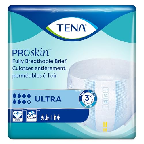 TENA Ultra Breathable Briefs, Incontinence, Disposable, Heavy Absorbency, XL, 15 Count, 4 Packs, 60 Total
