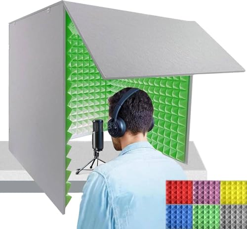 GLBMXDD Cabina de grabación portátil insonorizada, Cubierta insonorizada de Escritorio, Espuma densa y Plegable Que Absorbe el Sonido, para Oficina en casa y Estudio. Green-60 * 60