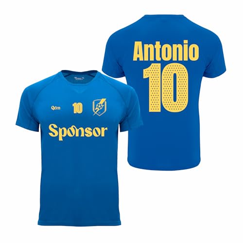 QCM PRODUTOS PERSONALIZADOS Camiseta de Fútbol Personalizada con tu Escudo, Nombre y Número | Forma tu Equipo (FR/ES, Letras, XL, Regular, Regular, Royal)
