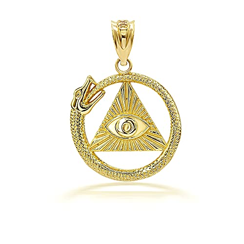 Claddagh Gold Certified 14k Yellow Gold Ouroboros Snake The Eye Of Horus/Ra All Seeing Eye Pendant