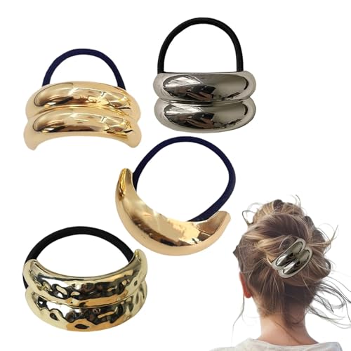 Oseczmut Clips de pelo con extremos de metal, soporte de fijación de pelo de metal - 4 bandas de pelo elásticas geométricas | Accesorios decorativos portacola de caballo sujetadores