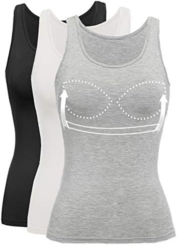 ANYFITTINGTank Top with Built in Bra Cup for Women Casual Wide Strap Sleevless Layer Camisole Yoga Top Pack S-3XL