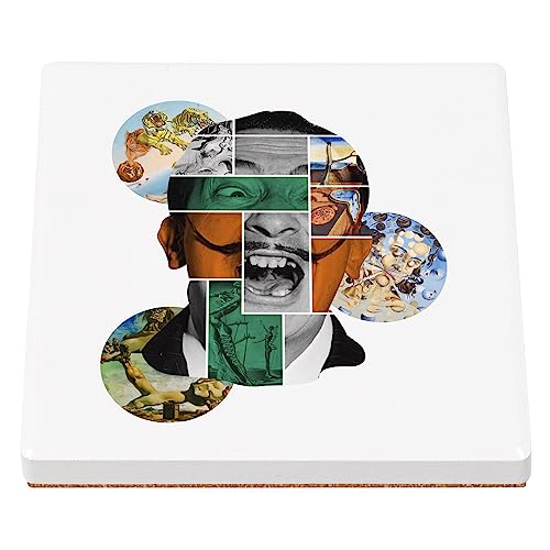 sous Verre en céramique - Salvadore Dali Collage Art Artiste Peinture Surrealisme - 1 unité (100 x 100 mm)