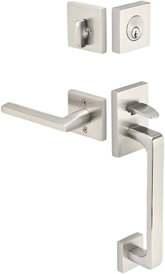 Emtek 4820 Baden Single Cylinder Keyed Entry Brass Modern Handleset with Helios Levers (Right Handed, Satin Nickel)