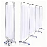 Yunlake Movable Medical Privacy Screen with Wheels Portable 4-Panel Medical Room Divider Stainless Steel Contruction Folding Medical Privacy Screens for Hospital Nursing Privacy Screen
