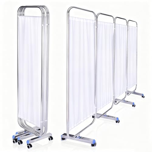 Yunlake Movable Medical Privacy Screen with Wheels 71x79 inch Portable 4-Panel Medical Room Divider Stainless Steel Contruction Folding Medical Privacy Screens for Hospital Nursing Privacy Screen