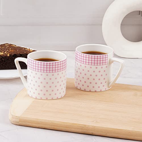 Image of Puja Pink Dots Coffee Mugs | Ceramic Tea Cup | Coffee Cup 35001, Set Of 6 (Bone China) (Puja Pink Dots Coffee Mugs), 220 milliliter