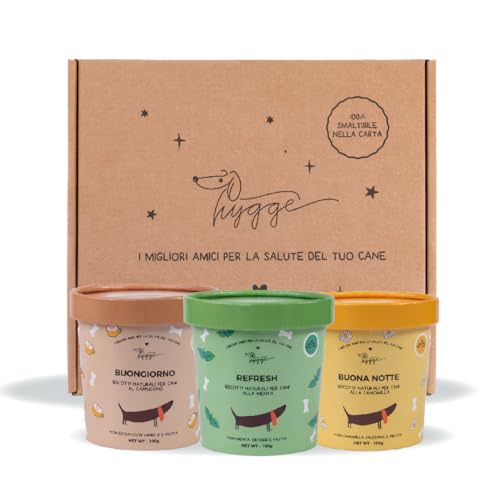 Routine box: Biscotti naturali per Cani SET 3 Confezioni (Buongiorno al Capuccino, Refresh, Buona notte alla Camomilla) | Snack Cane gustoso e sano, adatto a tutte le taglie | 300 gr | Hygge Dog