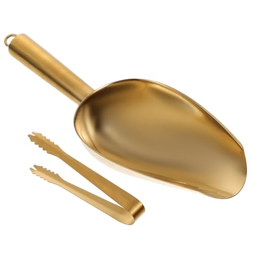 iplusmile Pelle à glace et pinces en acier résistant à la corrosion multifonction pour gros glaçons et aliments outil de cuisine et bar facile à nettoyer finition brillante dorée