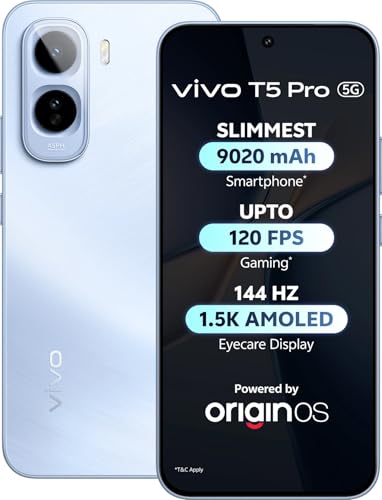 vivo T5 Pro 5G (Glacier Blue, 8GB RAM, 128GB Storage) | 50MP Camera | 6.83" FHD+ AMOLED Display | Snapdragon 7s Gen 4 | 9020mAh Battery