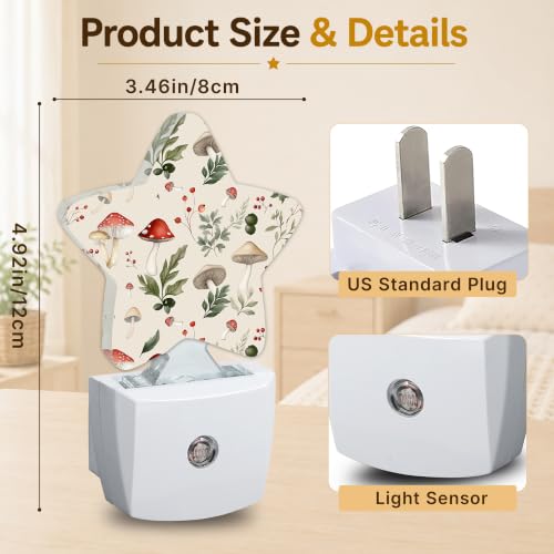 Image of Star Night Light Plug in, Cute Mushroom Dusk to Dawn Sensor Night Light, Soft Glow Lamp for Kids Bedroom Nursery Hallway Bathroom, Energy Saving Compact Design