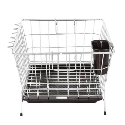 Image of Cutting EDGE Medium Stainless Steel Dish Drainer Basket with Holder Rust-Proof Kitchen Rack for Drying Plates Bowl Glasse Spoons & Utensils Space-Saving Stand for Sink Countertop (56 x 43.3 x 23 cm)