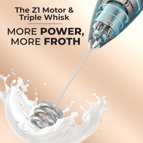 Image of Zulay Kitchen Powerful Milk Frother Wand With Duracell Batteries - Ultra Fast Handheld Drink Mixer - Electric Whisk Foam Maker for Coffee, Lattes, Cappuccino & Matcha - Triple Whisk - Onyx Slate