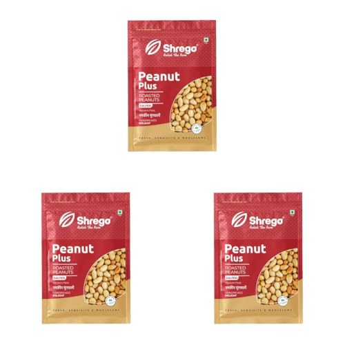 Image of Shrego Peanut Plus Roasted Peanuts Salted 360g | Vacuum Packed | Dry Roasted Groundnuts | Lightly Salted Crunchy Snack (Pack of 3)