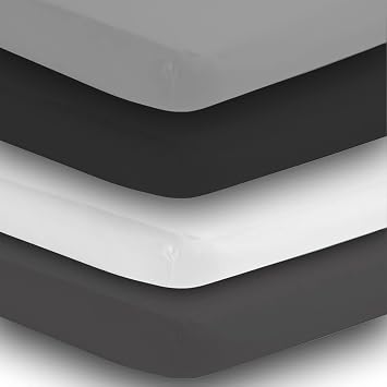 BaeBae Goods Crib Sheets for Baby Boys and Girls, 4 Pack, Soft and Breathable Jersey Knit Fitted Sheet Set, Cute Gender Neutral Nursery Mattress Bedding, Universal Fit Solid Greys