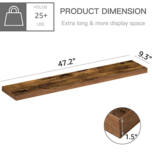 Qeeig Floating Shelves 48 Inches Long - Book Shelf For Wall Farmhouse Bathroom Bedroom Kitchen Living Room Large Extra Long 9.3" D X 47.2" W Set Of 2, Rustic Brown (008-120Bn) #TOP2