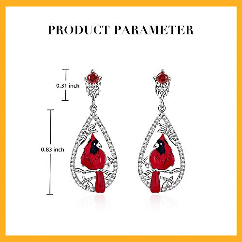 Cardinal Earrings for Women S925 Sterling Silver Teardrop Dainty Cute Dangle Drop Piercing Stud Red Fashion Hypoallergenic Crystal Ruby Animal Bird Valentine's Day Jewelry4