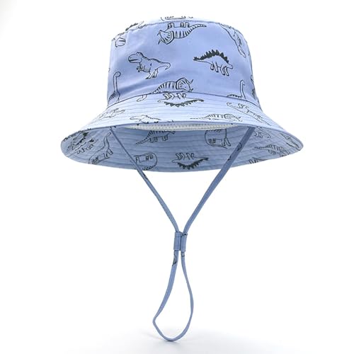 AIMALL Spring Summer Baby Sun Hat Cartoon Dinosaur Print, Wide Brim Sun Protection Fisherman Hat with Adjustable Chin Strap, Lightweight Breathable Cotton