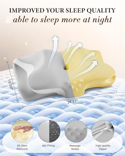 Image of Camping Pillow with Hand-Rolled Vacuum Bag, Cooling Cervical Pillow for Sleeping, Ergonomic Memory Foam Pillows for Indoor & Outdoor,Portable Neck Support Pillow for Side Back Stomach Sleepers