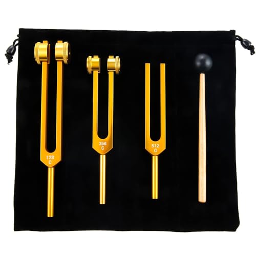 NEWFUN Diapason,Diapason,Juego de 3 diapasones (128Hz, 256Hz, 512Hz) ideal para terapia, para terapia de chakras, terapia de sonido, mantener el cuerpo y la mente relajados